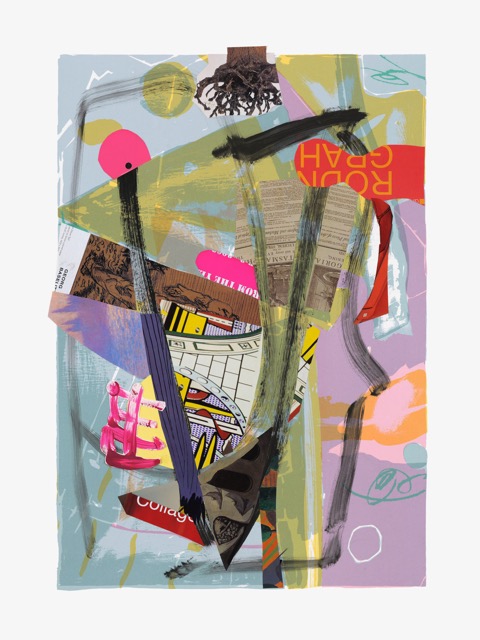 A Year of Kindness - October, acrylic paint, paper collage and pencil drawing on serigraph, 34 x 27.5 inches framed, 2019 