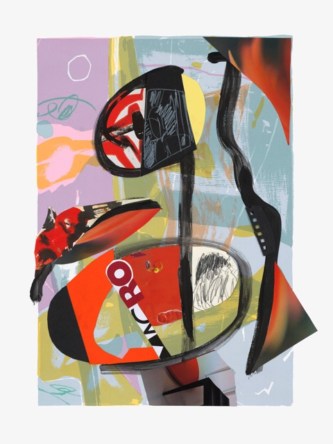 A Year of Kindness - February, acrylic paint, paper collage and pencil drawing on serigraph, 34 x 27.5 inches framed, 2019 