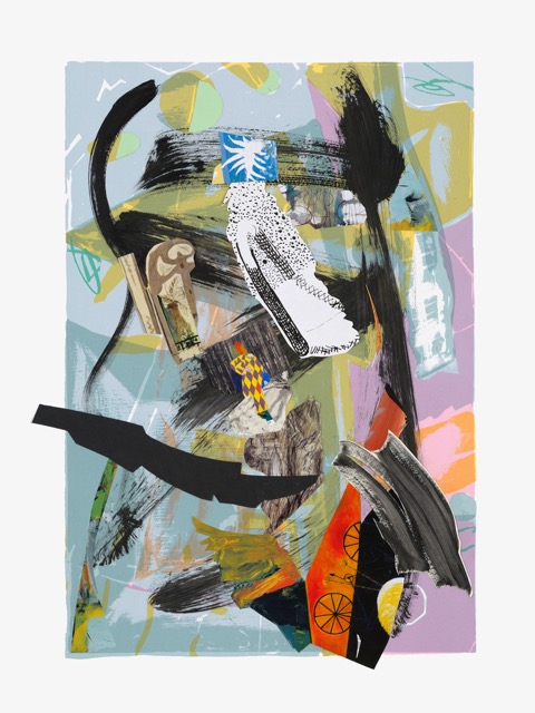 A Year of Kindness - November, acrylic paint, paper collage and pencil drawing on serigraph, 34 x 27.5 inches framed, 2019 