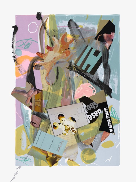 A Year of Kindness - December, acrylic paint, paper collage and pencil drawing on serigraph, 34 x 27.5 inches framed, 2019 