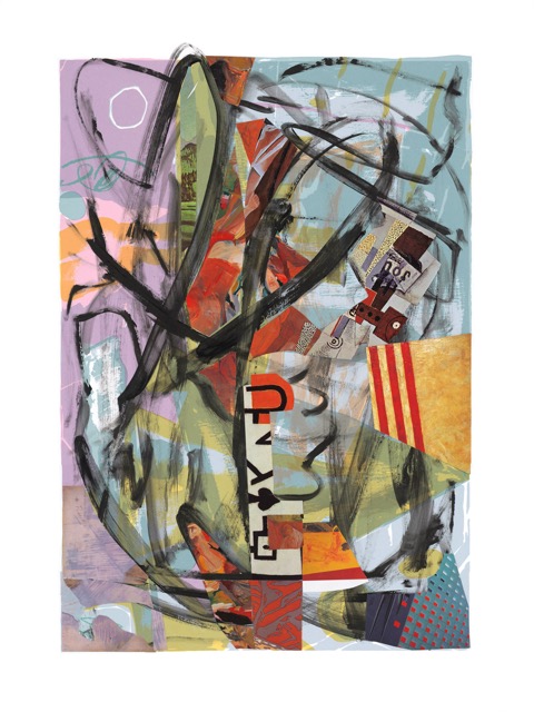 Une Semaine de Bont&eacute; Suite #2 (mardi/Tuesday), acrylic paint, paper collage and pencil drawing on serigraph, 34 x 27.5 inches framed, 2019 