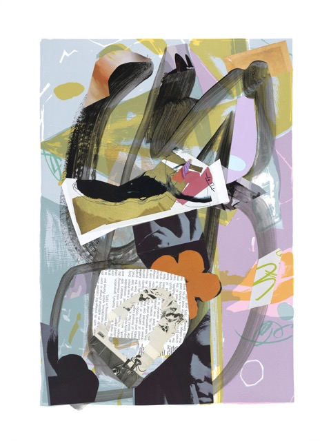 Une Semaine de Bonté Suite #3 (Wednesday/mercredi), 30 x 22 inches, acrylic, paper collage on serigraph, 2019 
