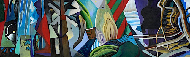 The Gift of the Given (Mural Painting Study), acrylic on canvas, 36 x 120 inches, 2019 